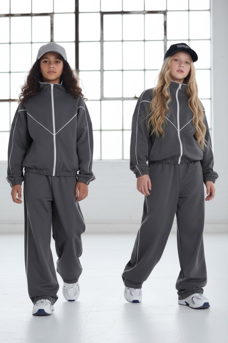 Komplet dla dziewczynki bluza rozpinana i spodnie Relax Airport Szary