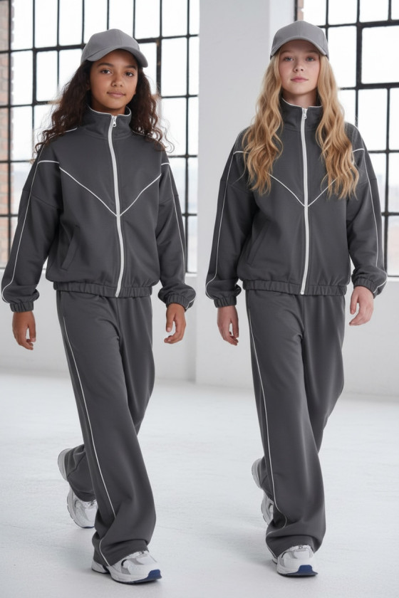 Komplet dla dziewczynki bluza rozpinana i spodnie Relax Airport Szary