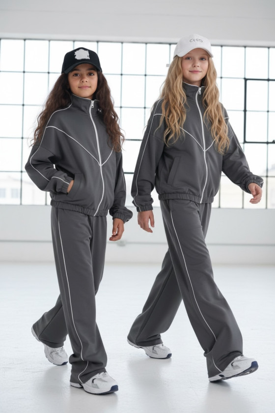 Komplet dla dziewczynki bluza rozpinana i spodnie Relax Airport Szary