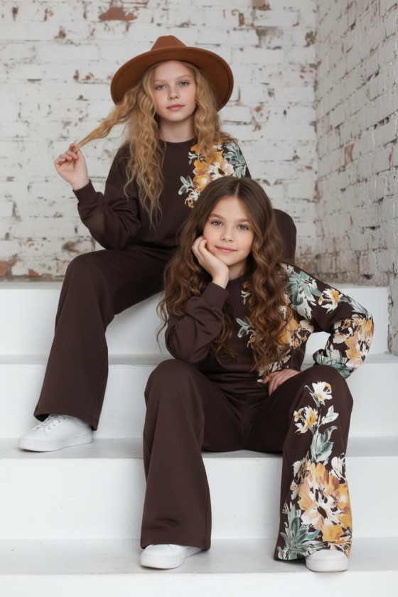 Komplet dla dziewczynki bluza i spodnie Spring Look Brąz