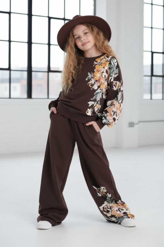 Komplet dla dziewczynki bluza i spodnie Spring Look Brąz