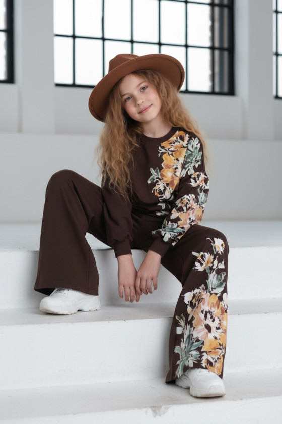 Komplet dla dziewczynki bluza i spodnie Spring Look Brąz