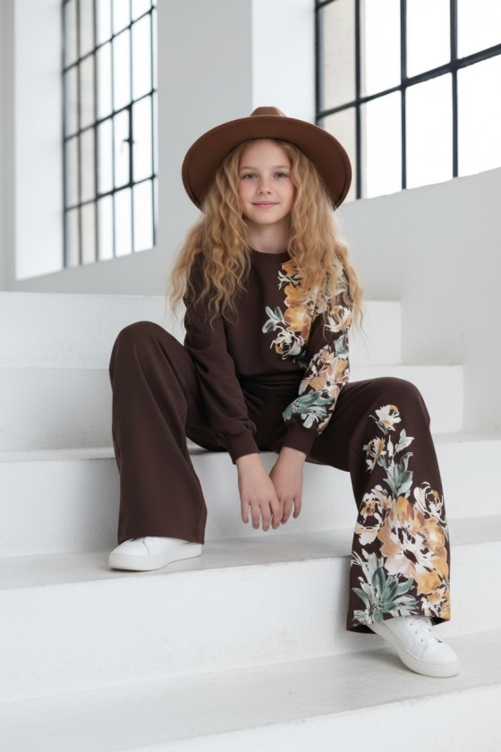Komplet dla dziewczynki bluza i spodnie Spring Look Brąz