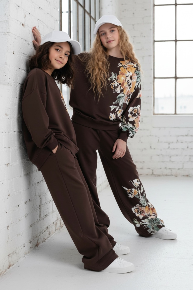 Komplet dla dziewczynki bluza i spodnie Spring Look Brąz