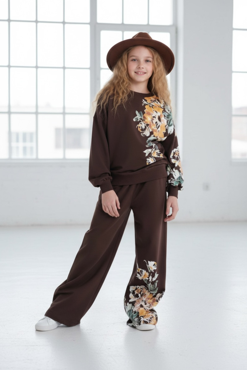 Komplet dla dziewczynki bluza i spodnie Spring Look Brąz