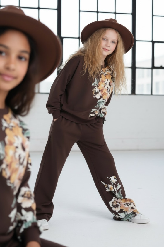 Komplet dla dziewczynki bluza i spodnie Spring Look Brąz