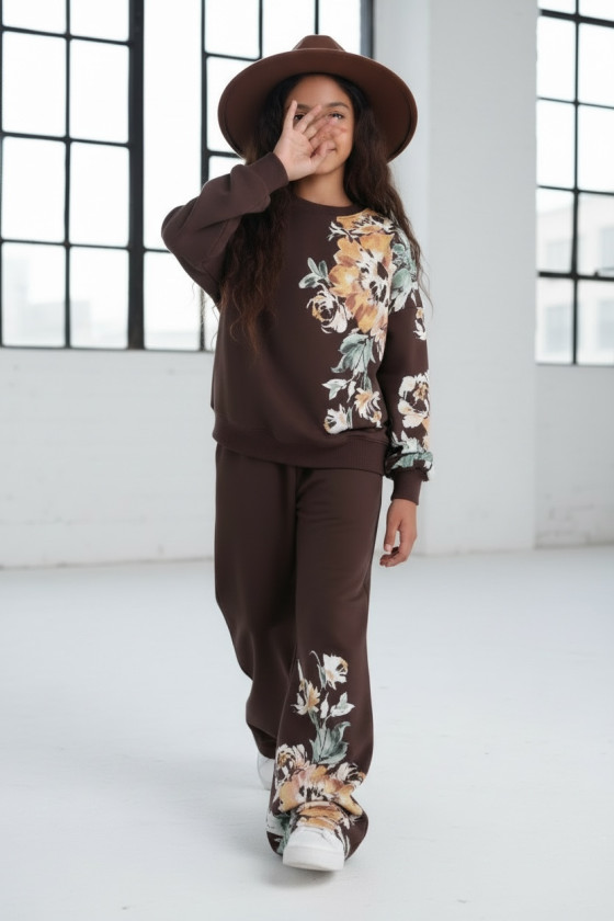 Komplet dla dziewczynki bluza i spodnie Spring Look Brąz