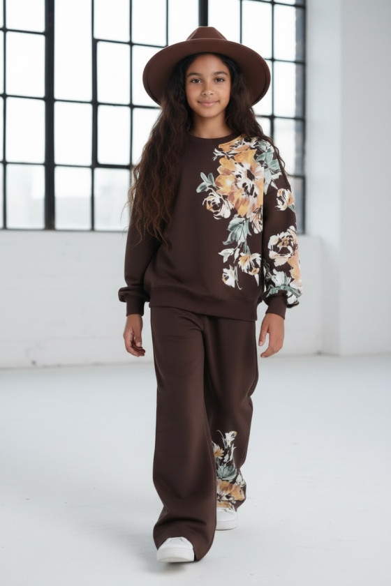 Komplet dla dziewczynki bluza i spodnie Spring Look Brąz