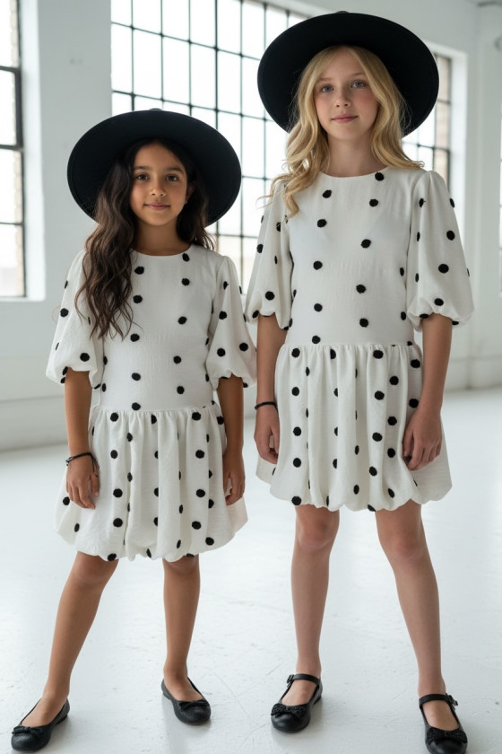 Sukienka dla dziewczynki Groszki Śmietanka Biała