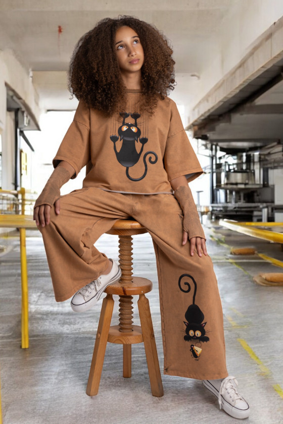 Komplet bawełniany oversize dla dziewczynki odzież dziecięca sówka sklep