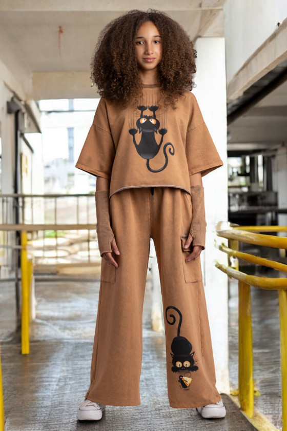 Komplet bawełniany dla dziewczynki over size szerokie spodnie  odzież dziecięca dres bawełniany