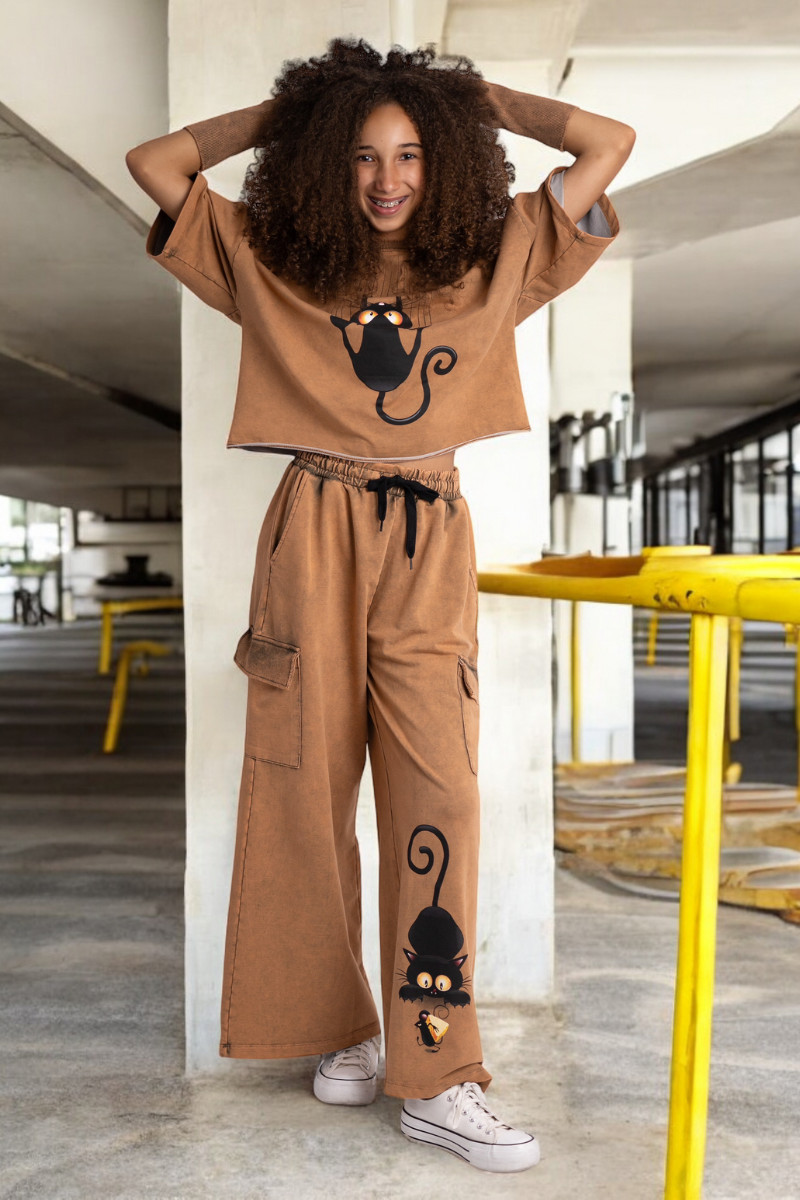 Komplet bawełniany dla dziewczynki over size szerokie spodnie  odzież dziecięca dres bawełniany