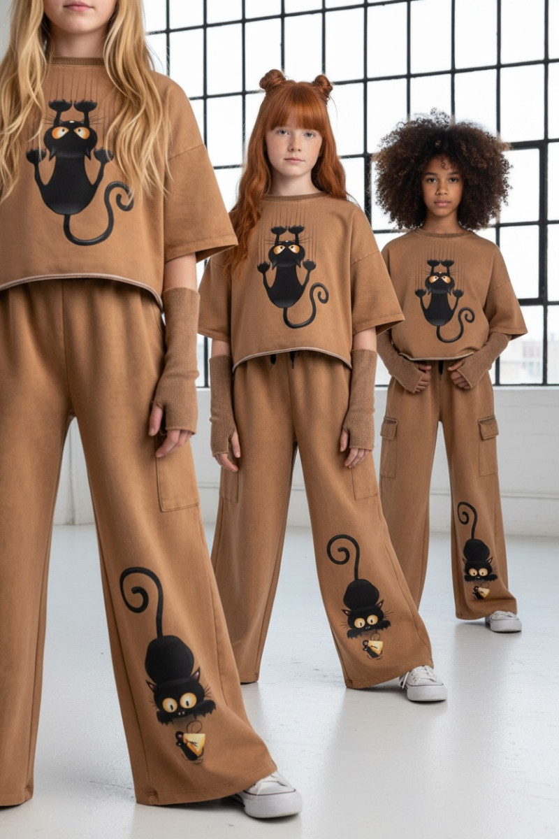 Komplet bawełniany dla dziewczynki over size szerokie spodnie  odzież dziecięca dres bawełniany