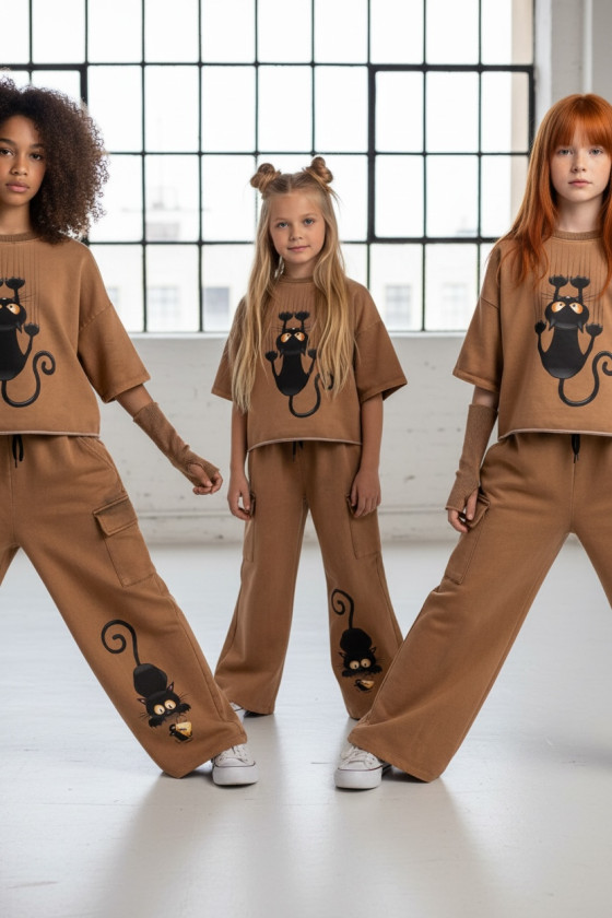 Komplet bawełniany dla dziewczynki over size szerokie spodnie  odzież dziecięca dres bawełniany