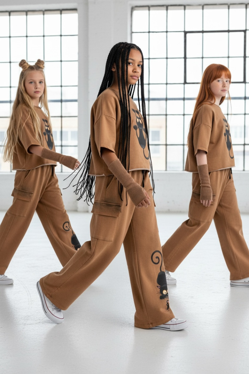 Komplet bawełniany dla dziewczynki over size szerokie spodnie  odzież dziecięca dres bawełniany