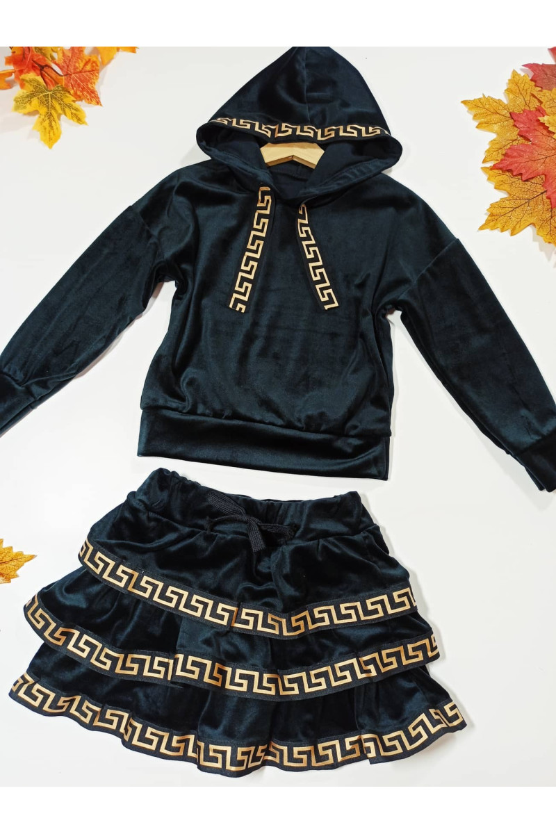 Komplet welurowy dla dziewczynki bluza z kapturem i spódniczka jesień Sówka odzież dziecięca Komplet welurowy dla dziewczynki bluza z kapturem i spódniczka jesień Sówka odzież dziecięca