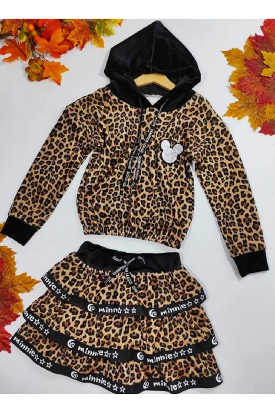 Komplet dla dziewczynki panterka welurowy Simba bluza i spódniczka