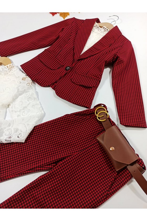 Komplet dla dziewczynki Pepi żakiet i spodnie z saszetką czerwony