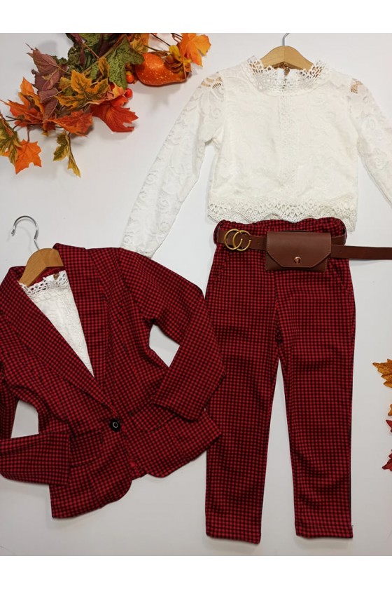 Komplet dla dziewczynki Pepi żakiet i spodnie z saszetką czerwony