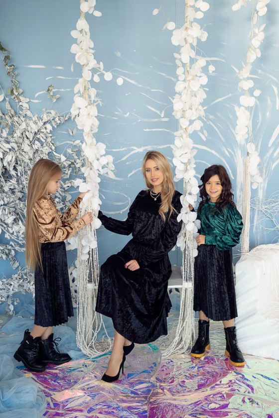 Bluzka zestaw mama i córka dla dziewczynki świąteczne boże narodzenie gwiazdka świeta welurowe odzież dziecięca Sówka