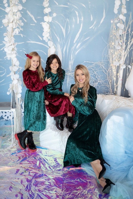 Bluzka zestaw mama i córka dla dziewczynki świąteczne boże narodzenie gwiazdka świeta welurowe odzież dziecięca Sówka