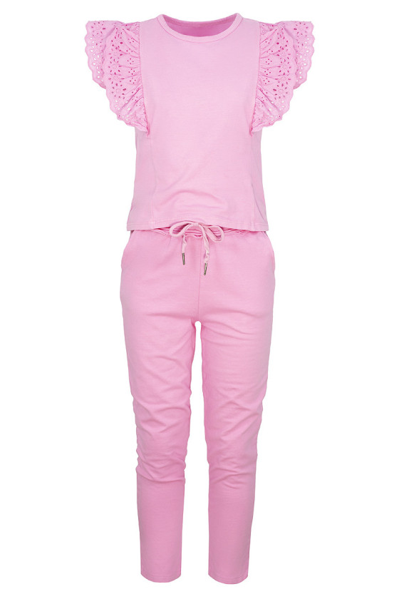 Komplet dla dziewczynki Ażurek bluzka i spodnie różowy